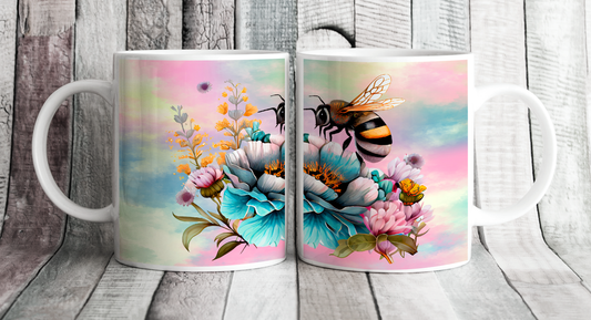 Bee Floral with Pastel Background