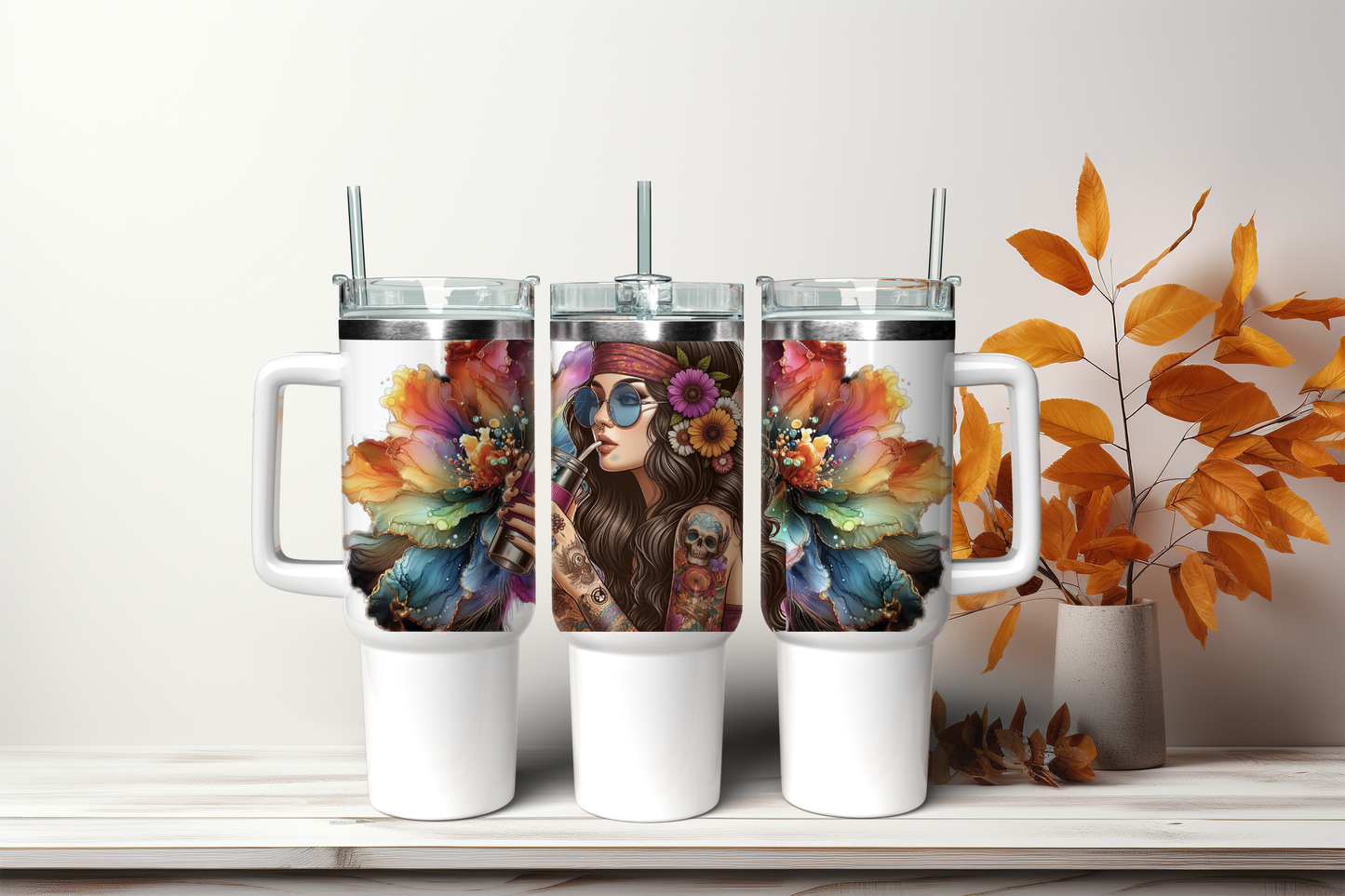 Gorgeous Colourful Hippie Chick 40oz Design