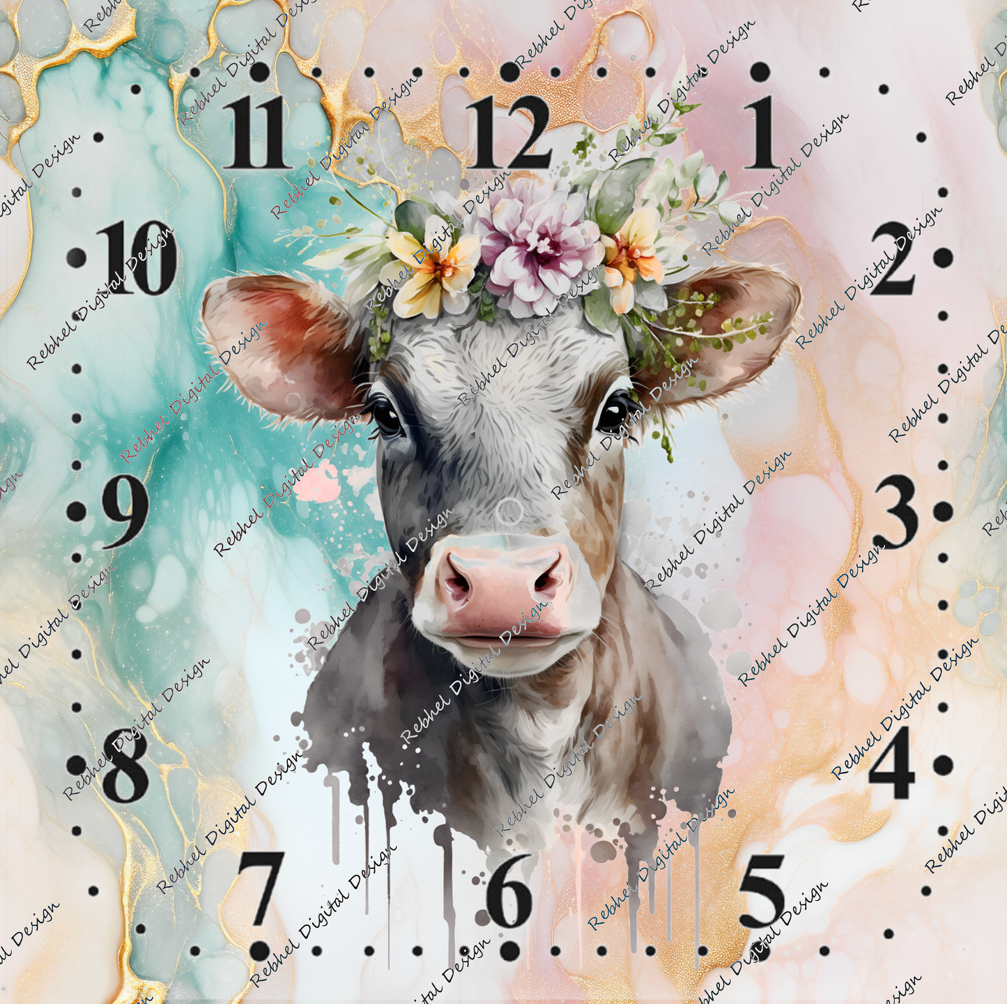 Clock Boho Cow Design