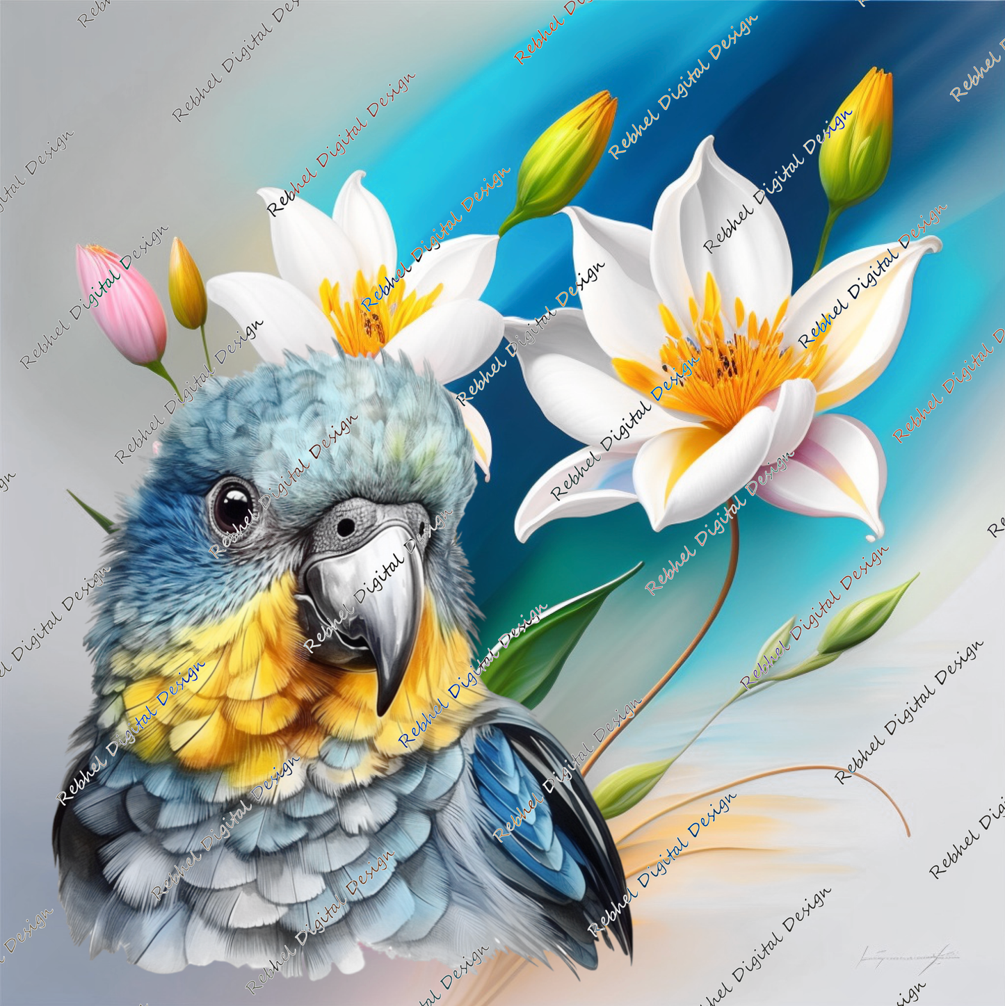 Clock Floral Parrot Design
