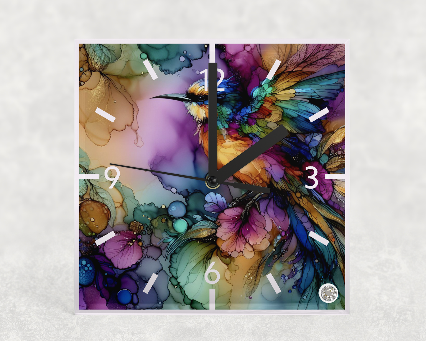 Clock Beautiful Alcohol ink Bird 1 Design