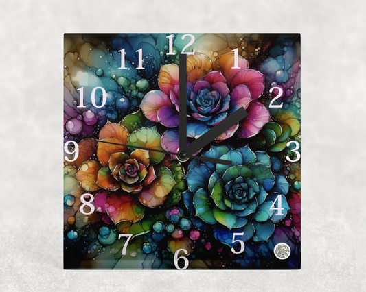 Clock Succulents Alcohol Ink Designs