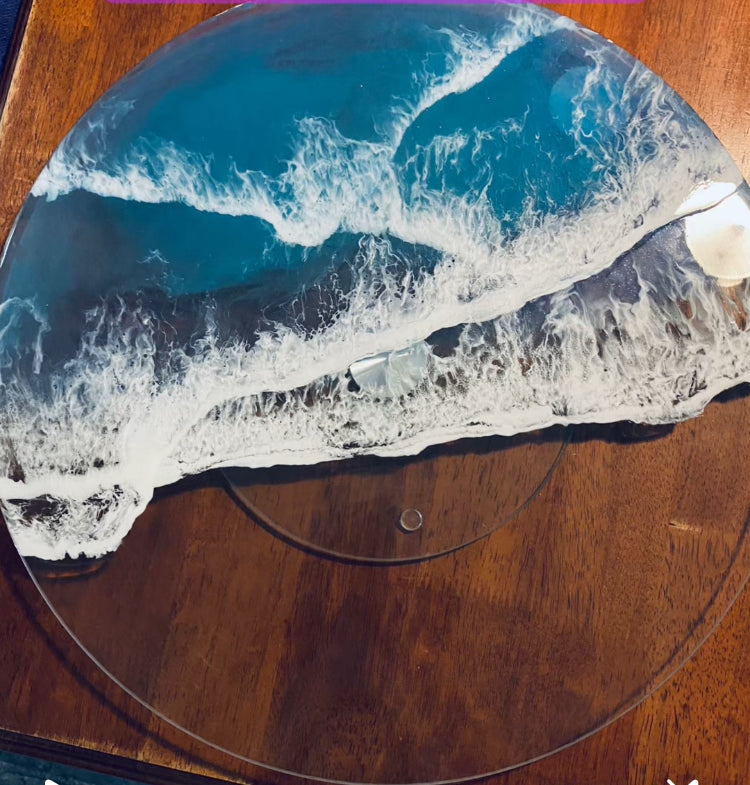 Lazy Susan Glass with resin waves..50cm (Example pics only)