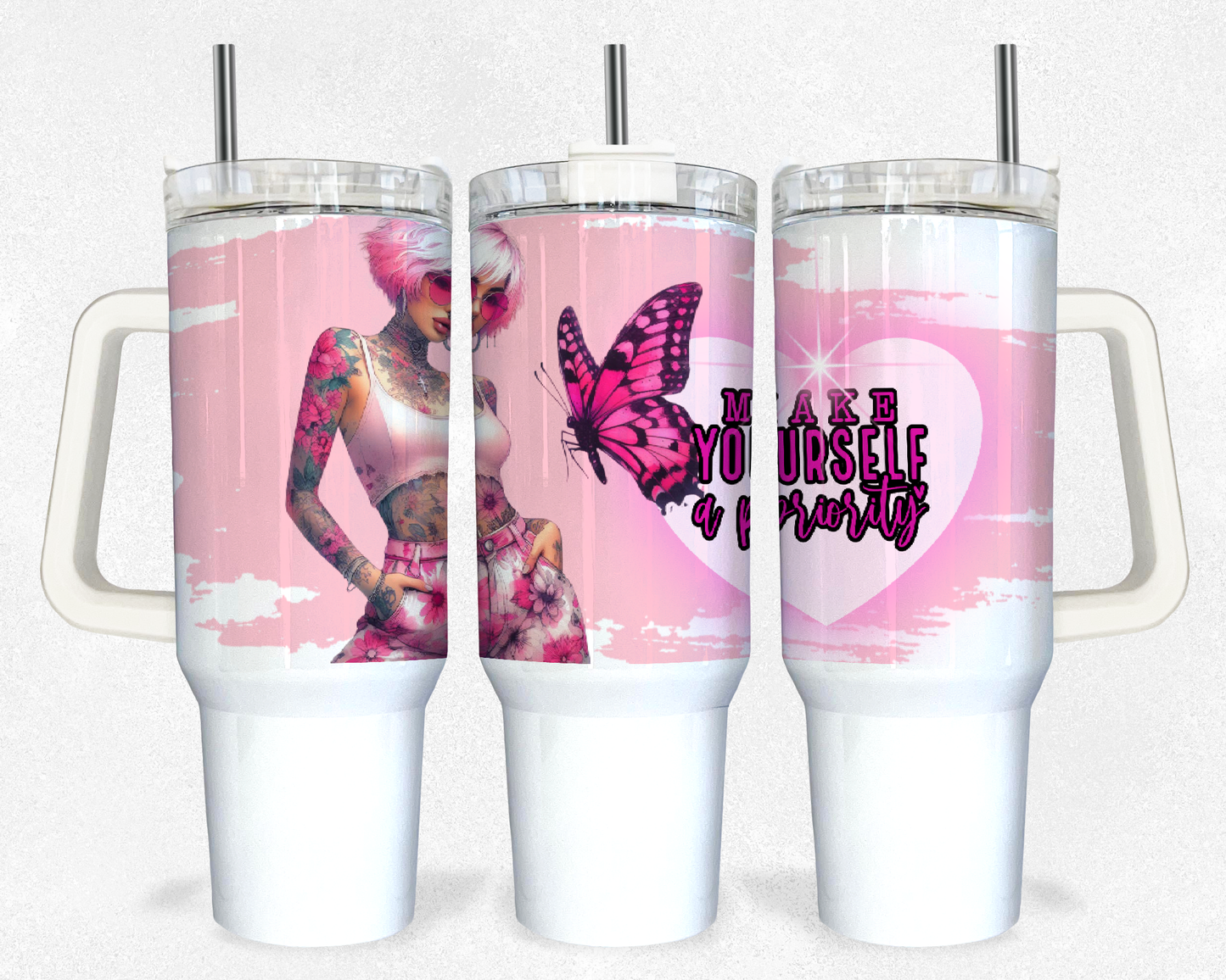 Make yourself Priority Pink floral beauty 40oz Design