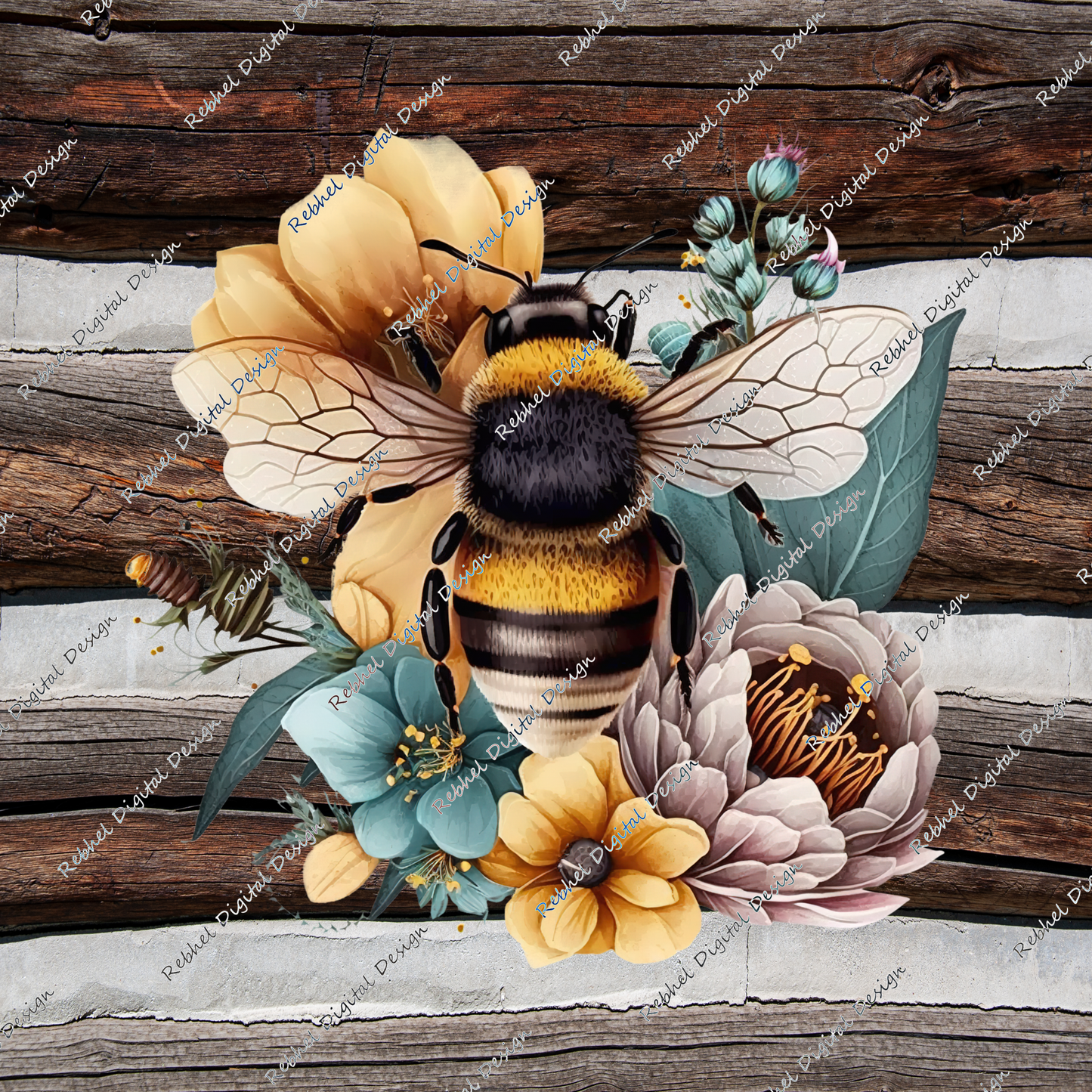 Bee Design Floral on Wood