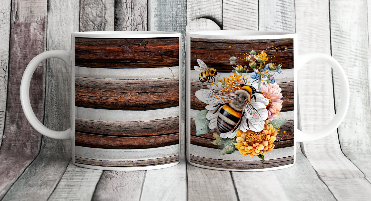 Bee Design Floral on Wood