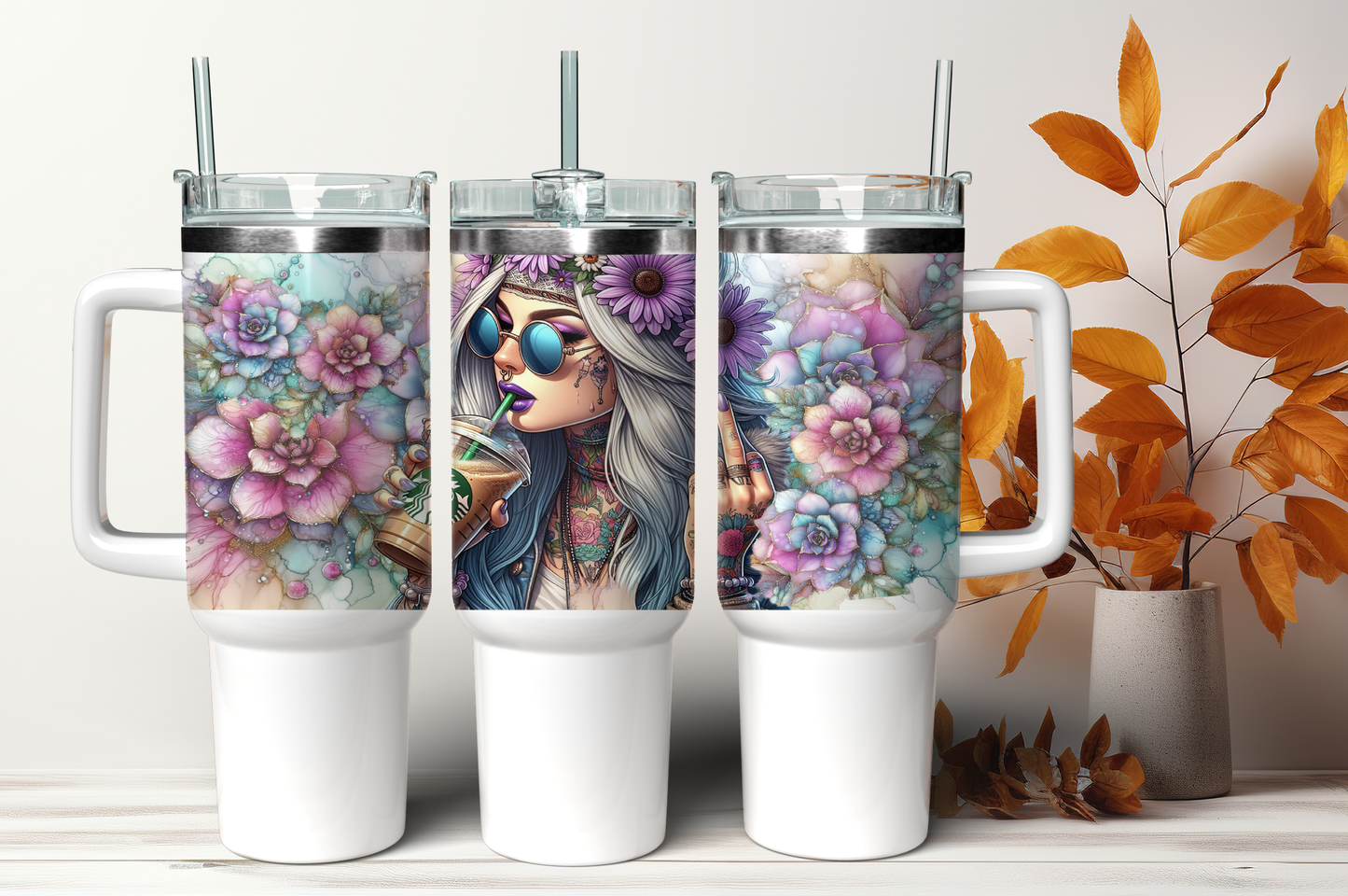 Beautiful Pastel Succulents Hippie Beauty 40oz Design