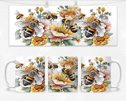 Beautiful Bright Bee floral mug Design