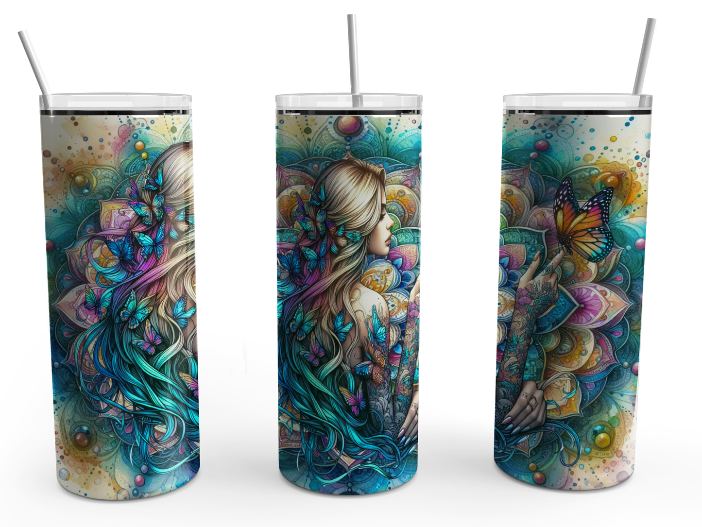 Beautiful Butterfly Beauty with Mandala 20oz Design