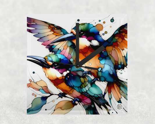 Clock Beautiful Alcohol Ink Kookaburras Design