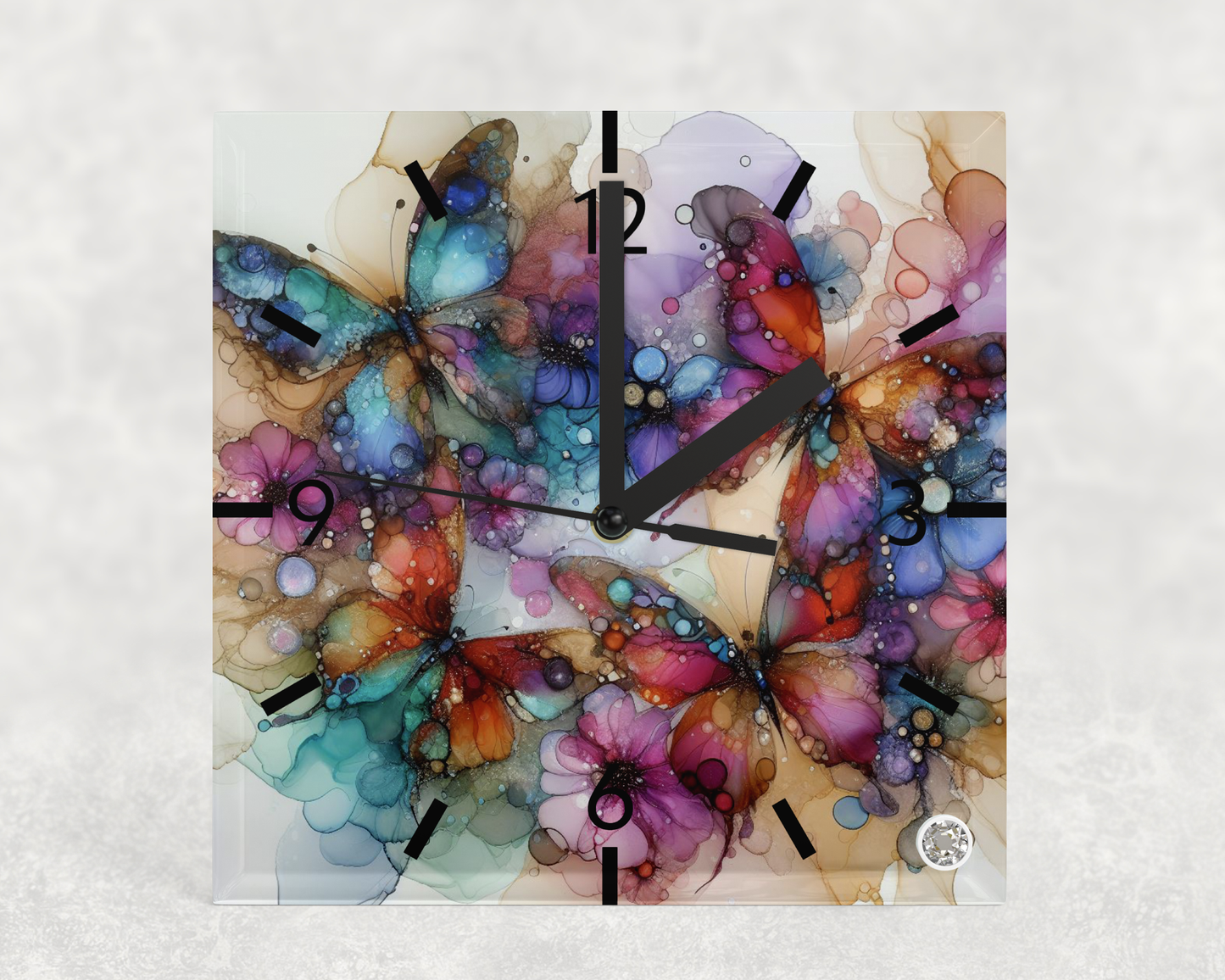 Clock Butterfly Alcohol Ink Design