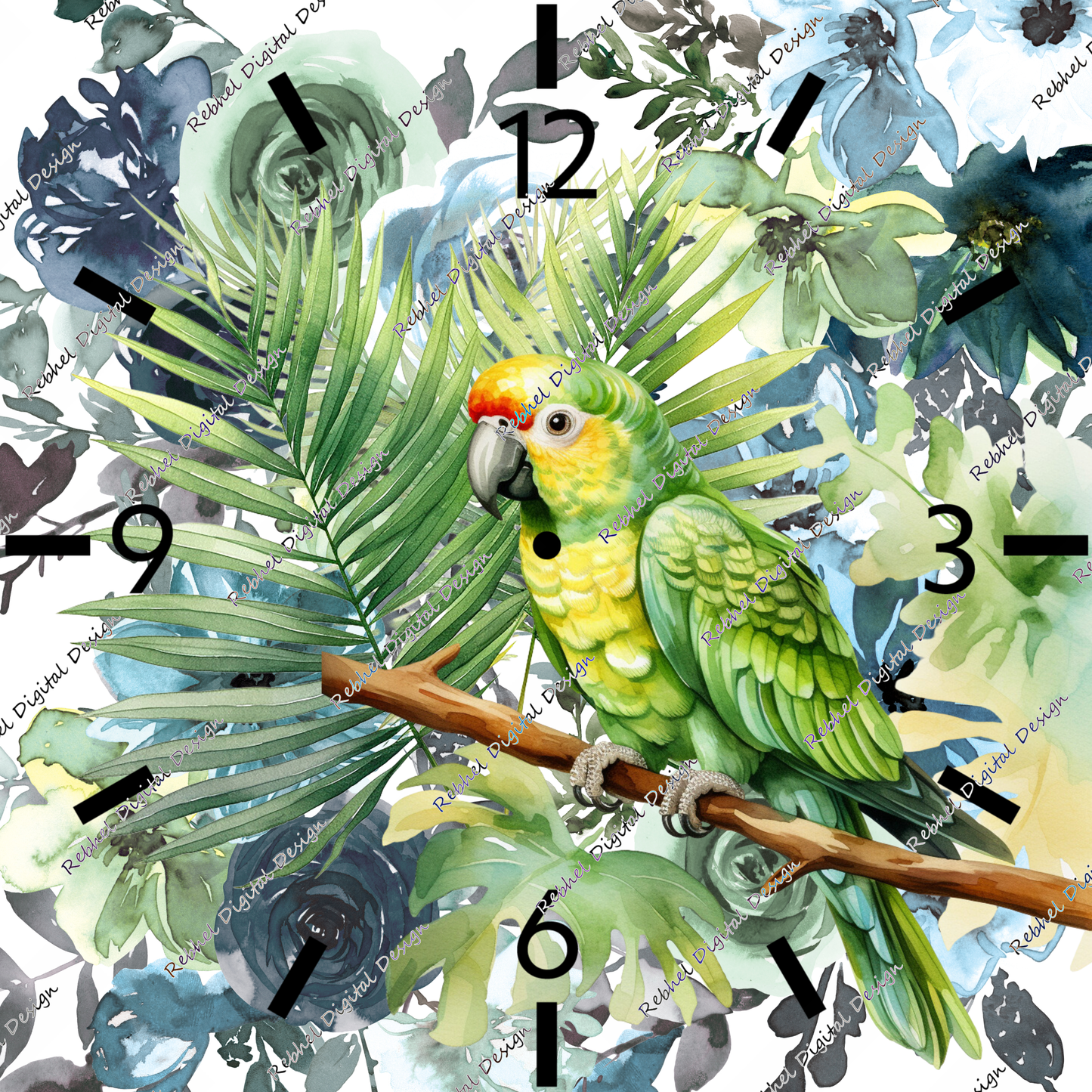 Clock Tropical Floral with Parrot Design