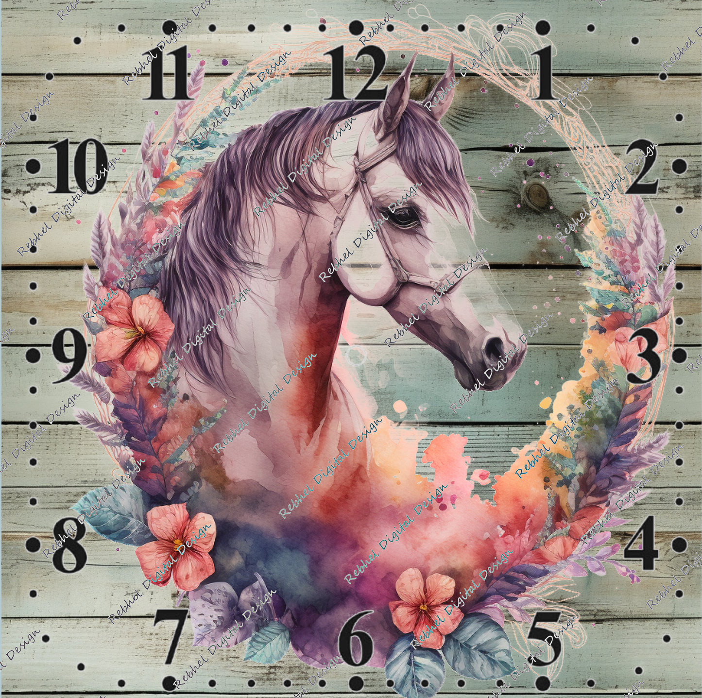 Clock Floral Horse 1 Design