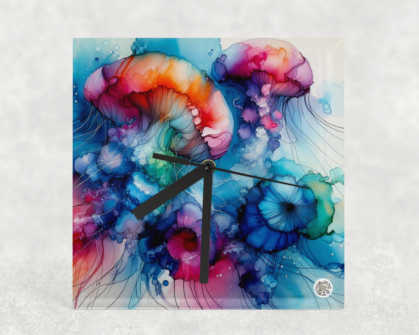 Clock Jelly Fish Alcohol Ink Style Design