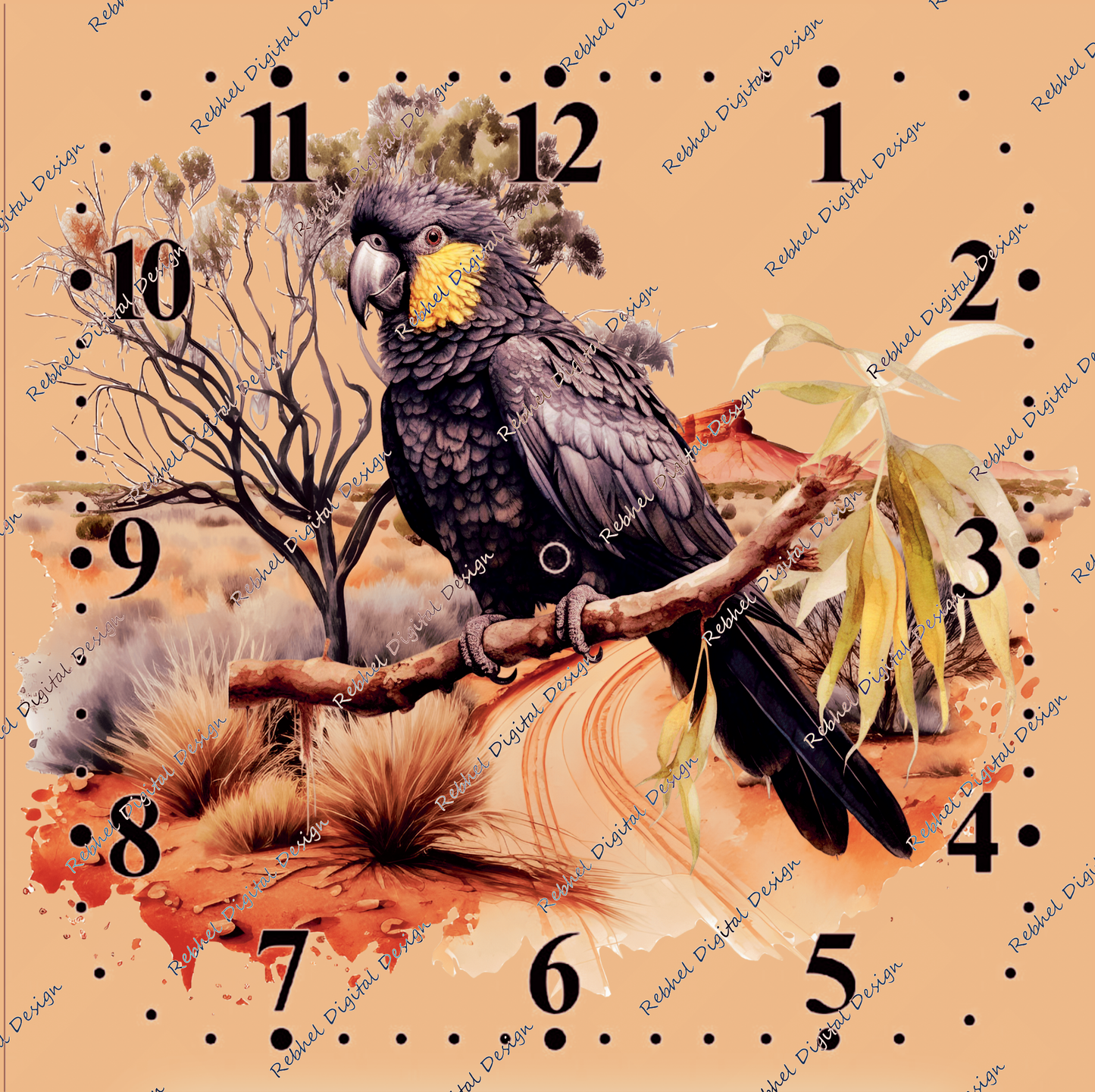Clock Black Cockatoo Outback Design
