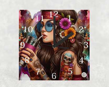 Glass Clocks with stand 20cm x 20cm. Collection 1