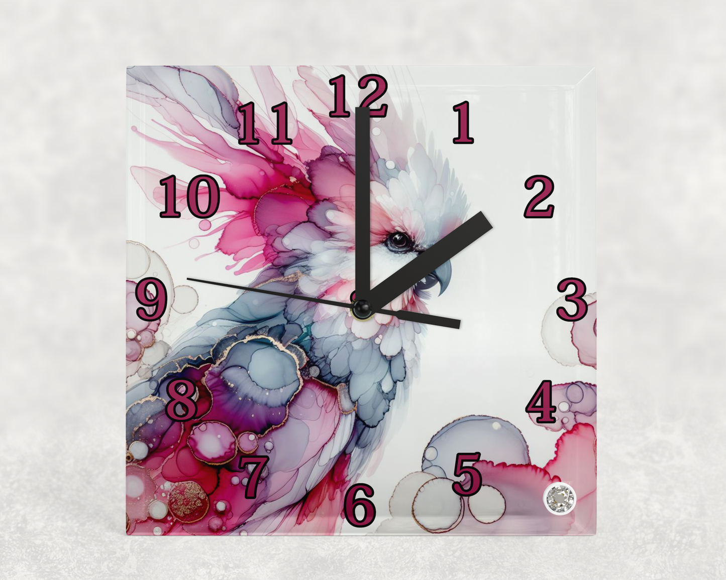 Glass Clocks with stand 20cm x 20cm. Collection 1