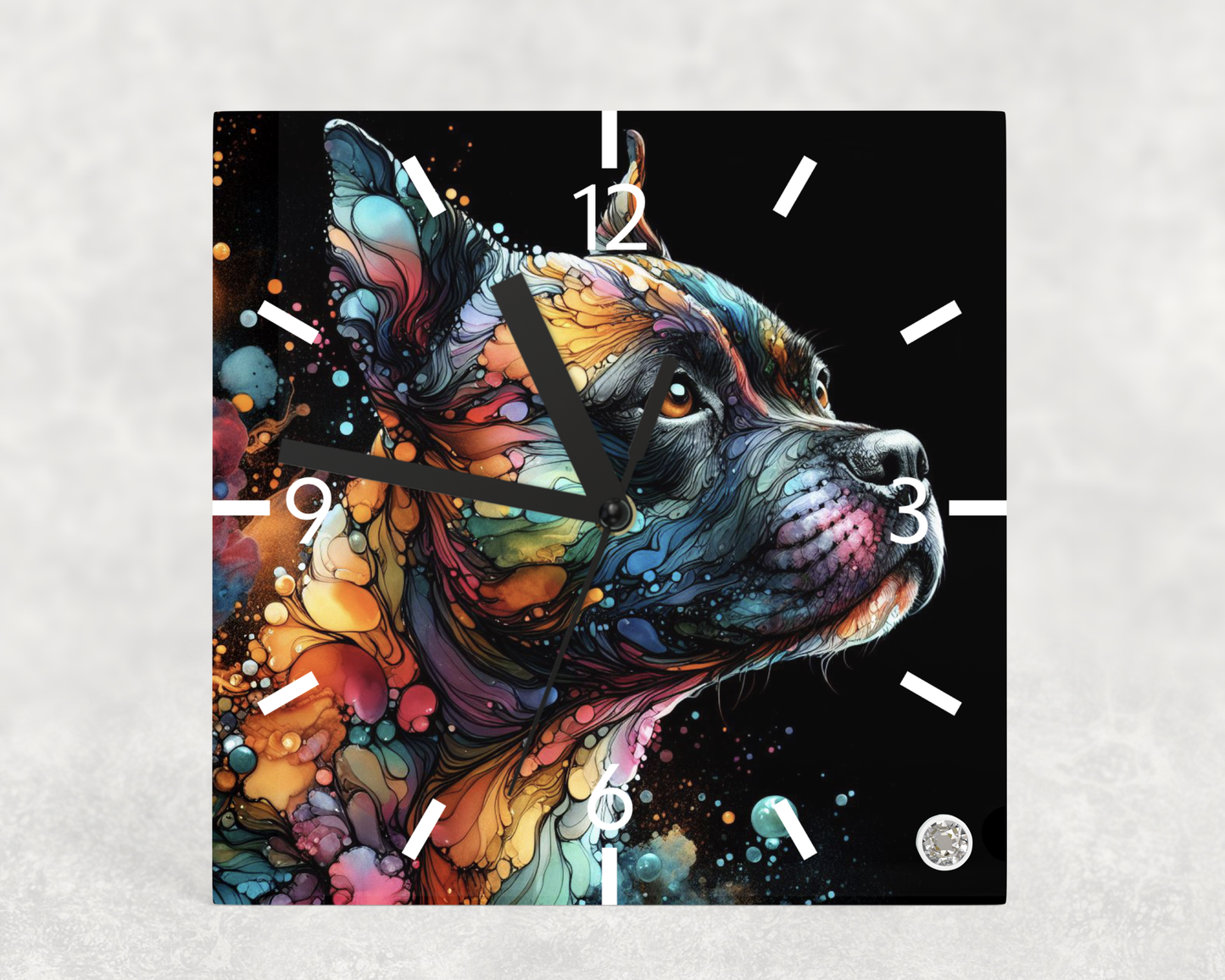 Clock Staffy Alcohol Ink Designs