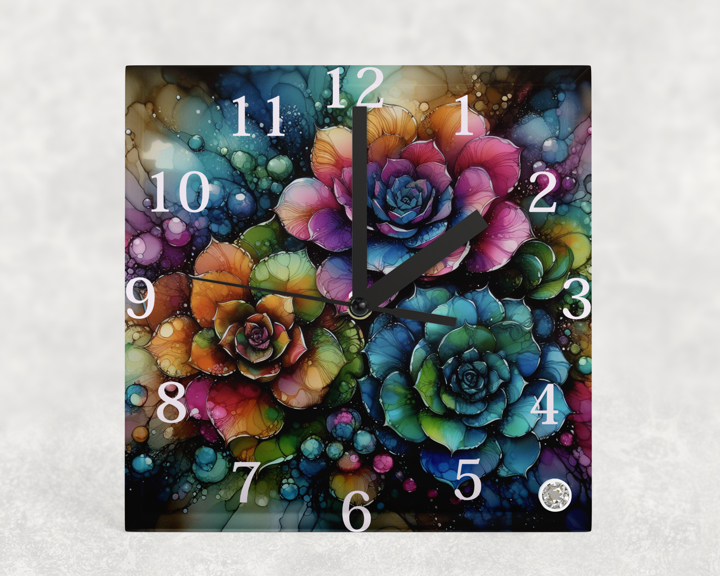 Clock Succulents Alcohol Ink Designs