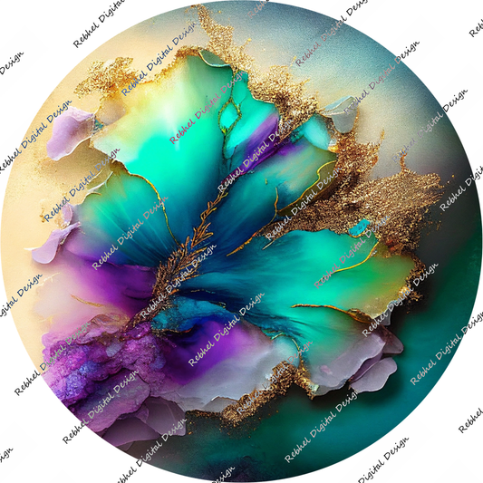 Mouse pad/ chopping board Alcohol ink style teals and gold