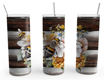 Bee Design Floral on Wood