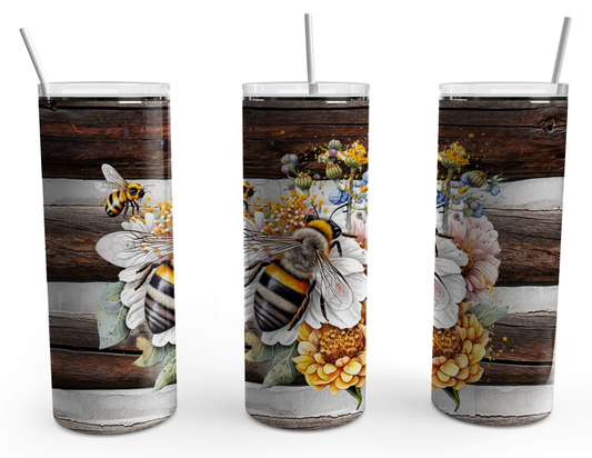 Bee Design Floral on Wood