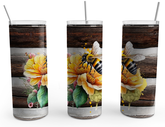 Bee Design Floral on Wood