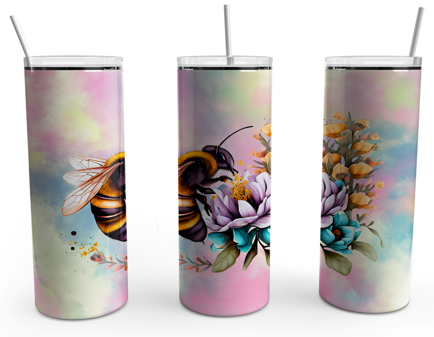 Bee Floral with Pastel Background