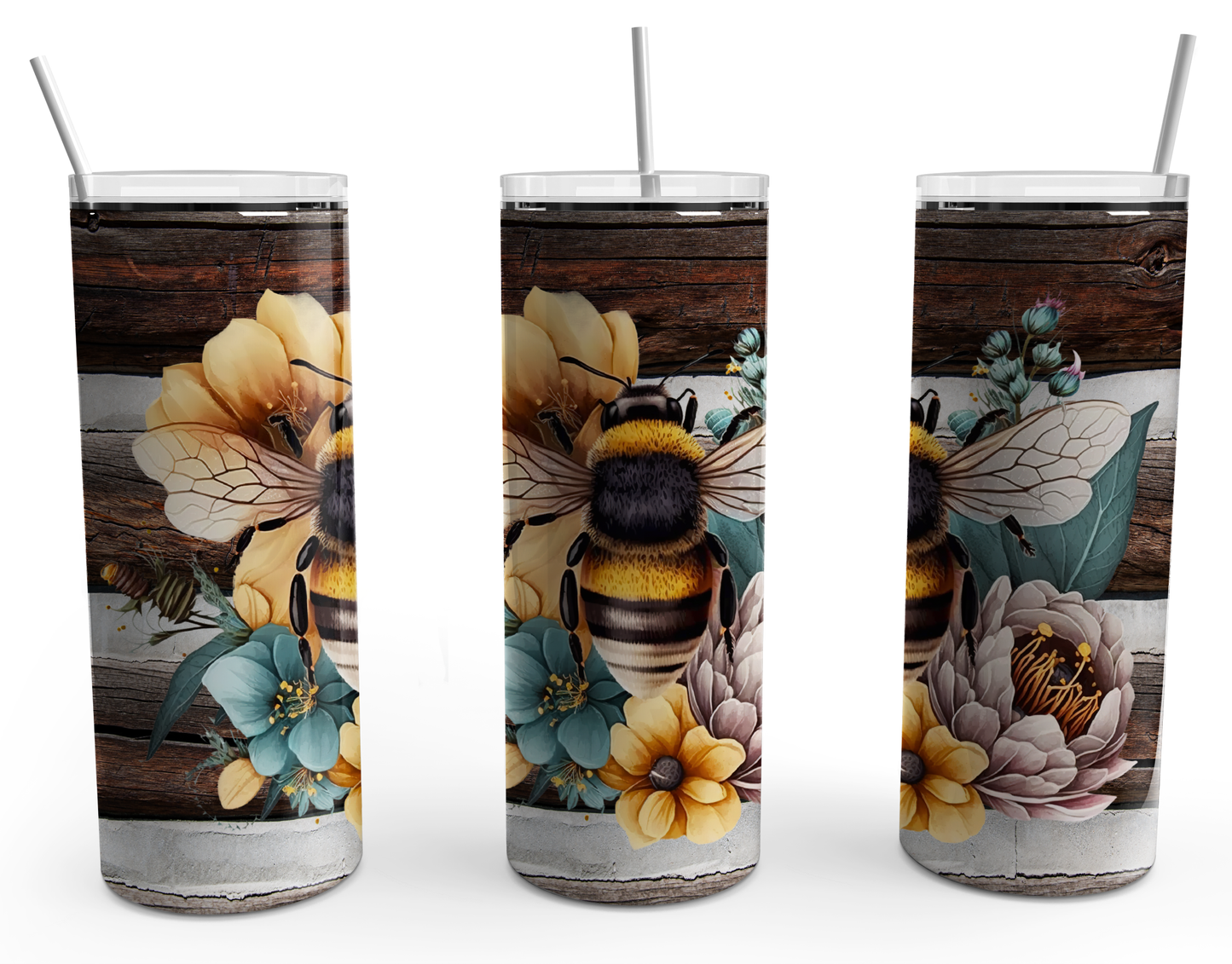 Bee Design Floral on Wood