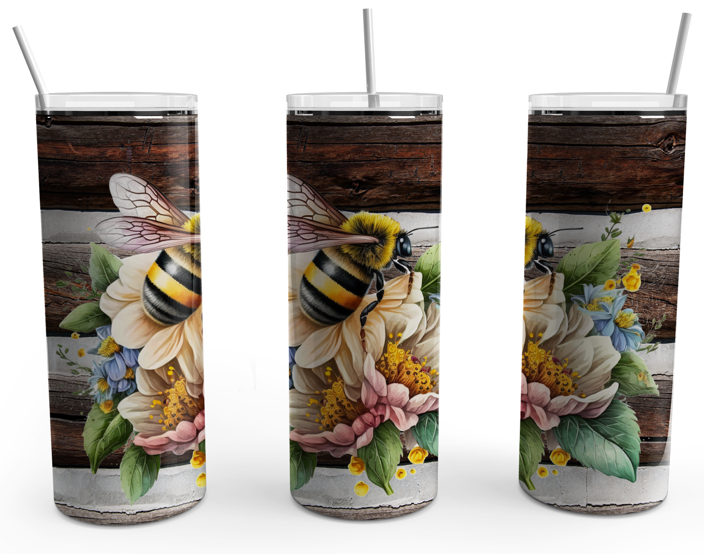 Bee Design Floral on Wood