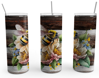 Bee Design Floral on Wood