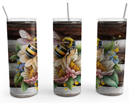 Bee Design Floral on Wood