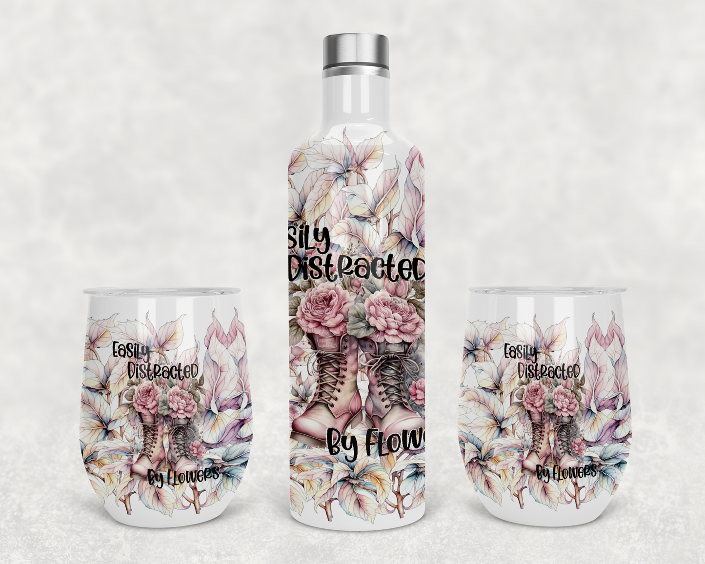 Wine set Easily distracted by Flowers Design