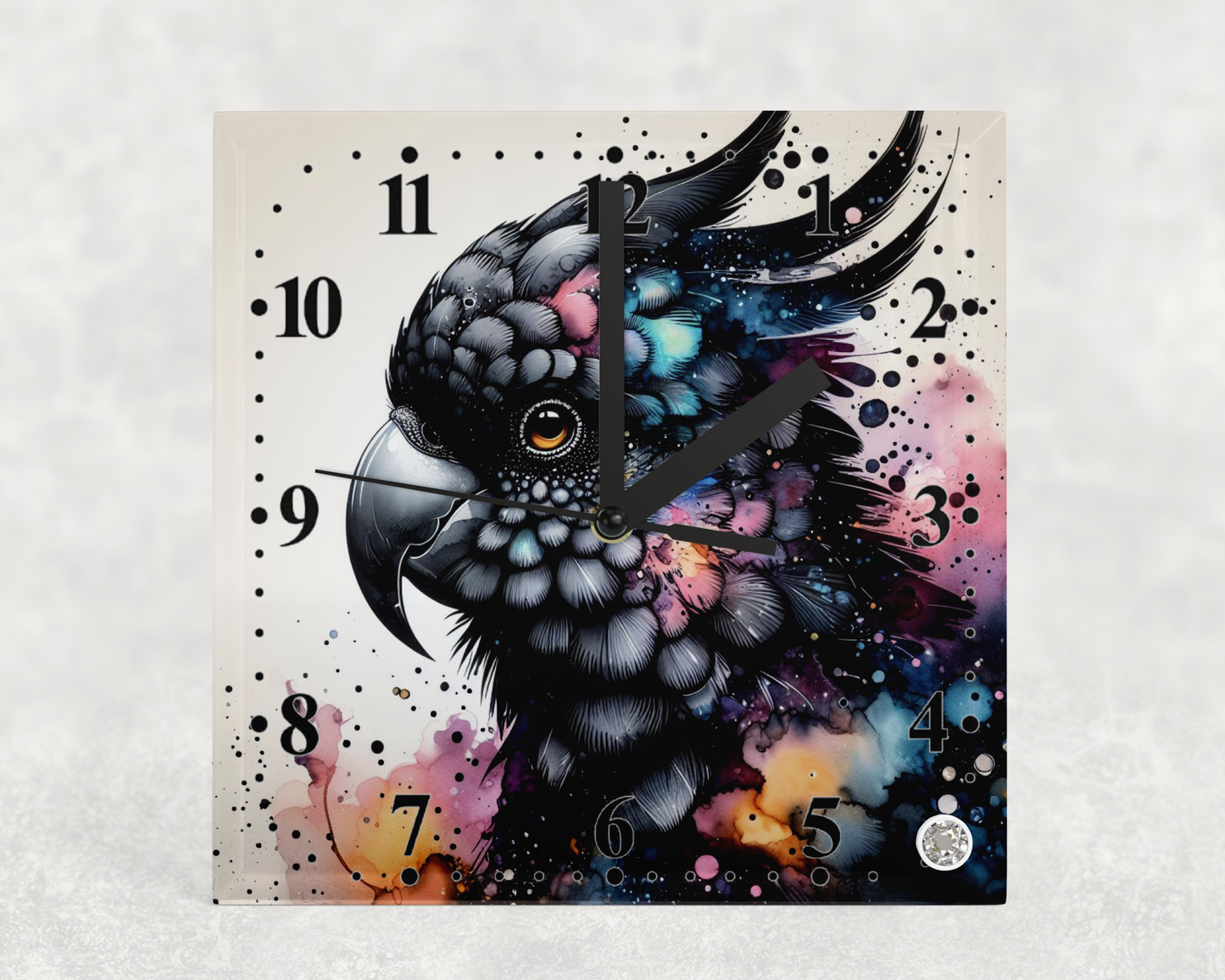 Black Cockatoo square clock design