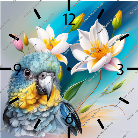 Clock Floral Parrot Design
