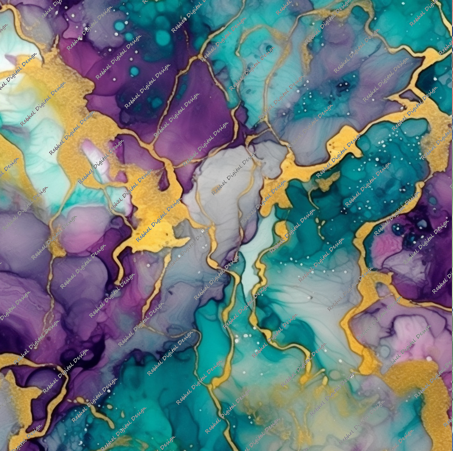 Alcohol Ink teal/purple and gold