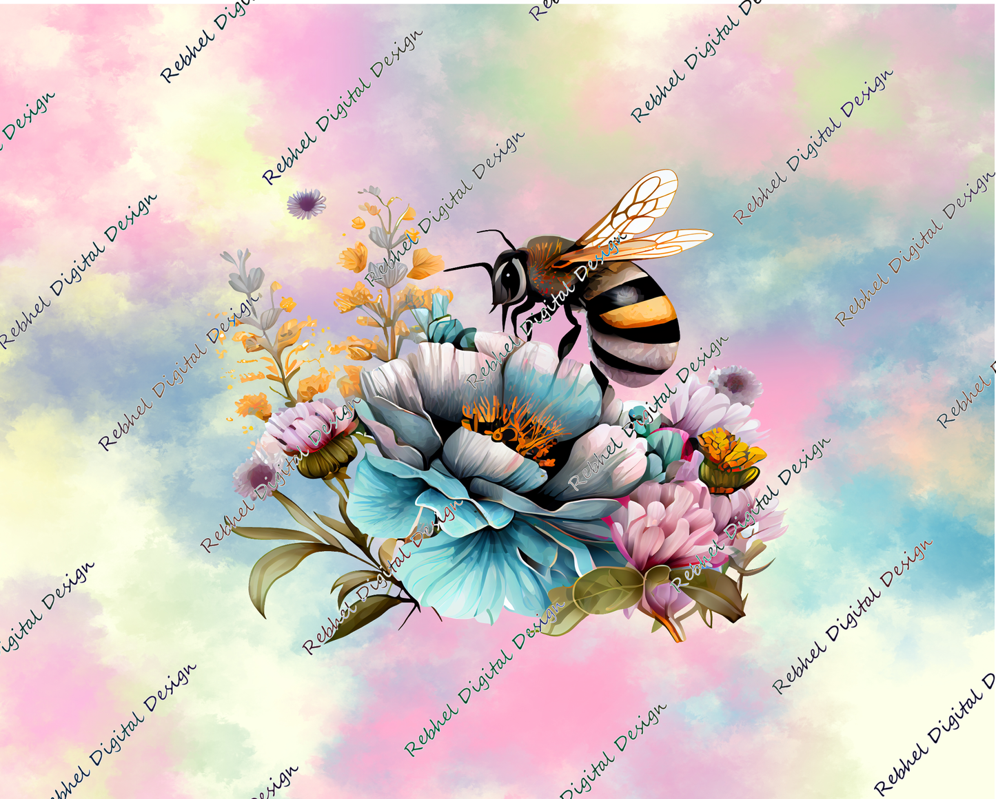 Bee Floral with Pastel Background
