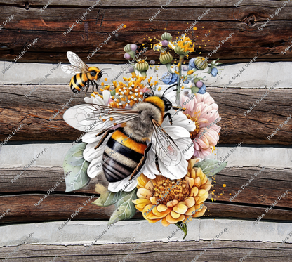 Bee Design Floral on Wood