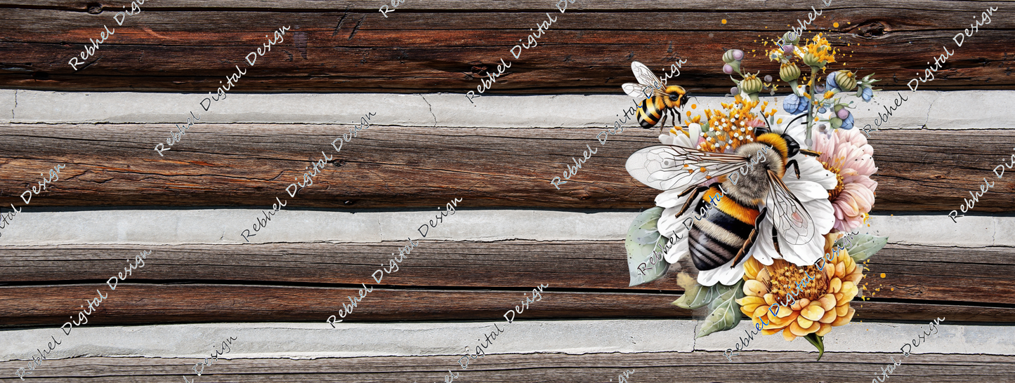 Bee Design Floral on Wood
