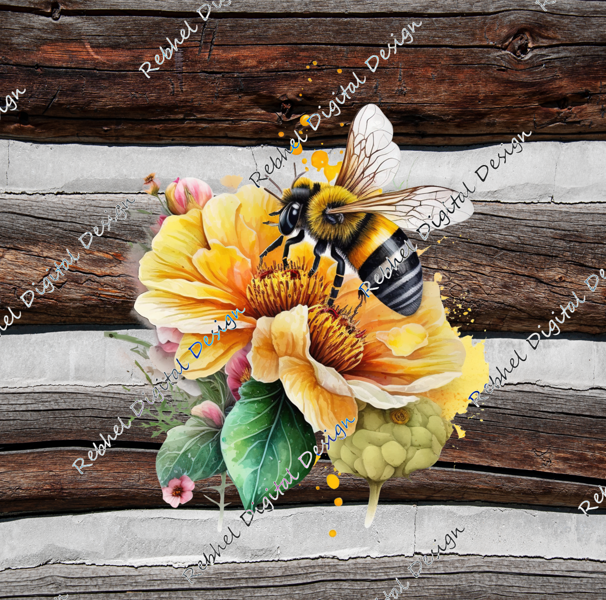 Bee Design Floral on Wood