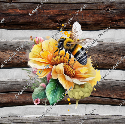 Bee Design Floral on Wood