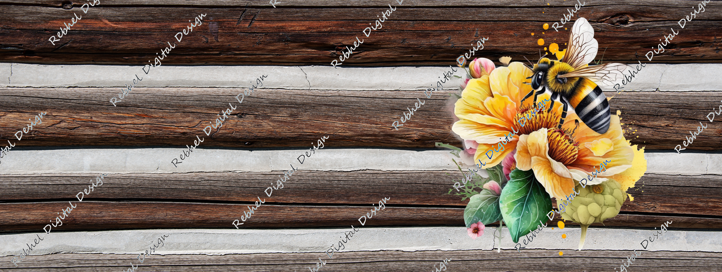 Bee Design Floral on Wood
