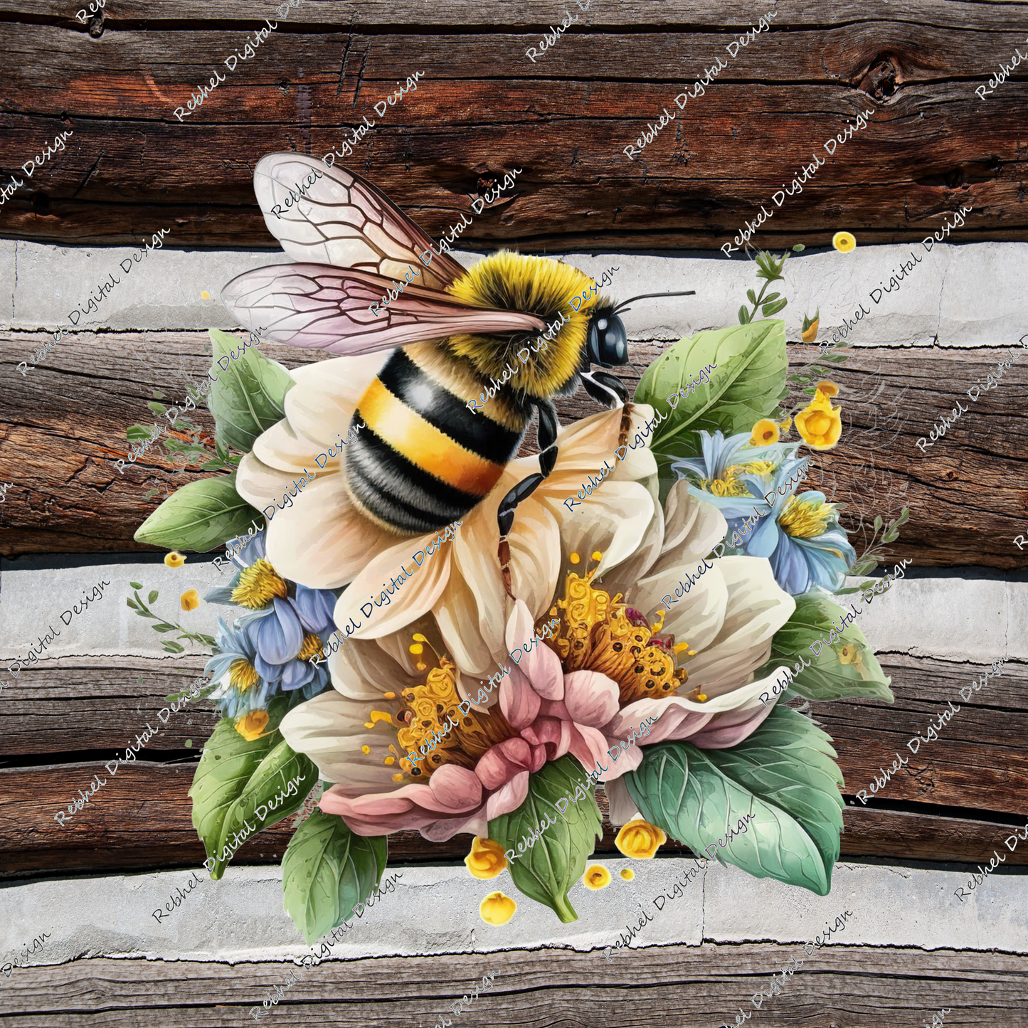 Bee Design Floral on Wood