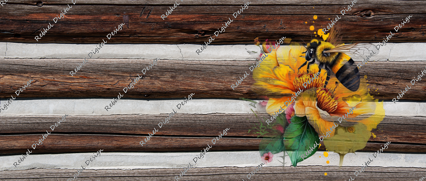 Bee Design Floral on Wood
