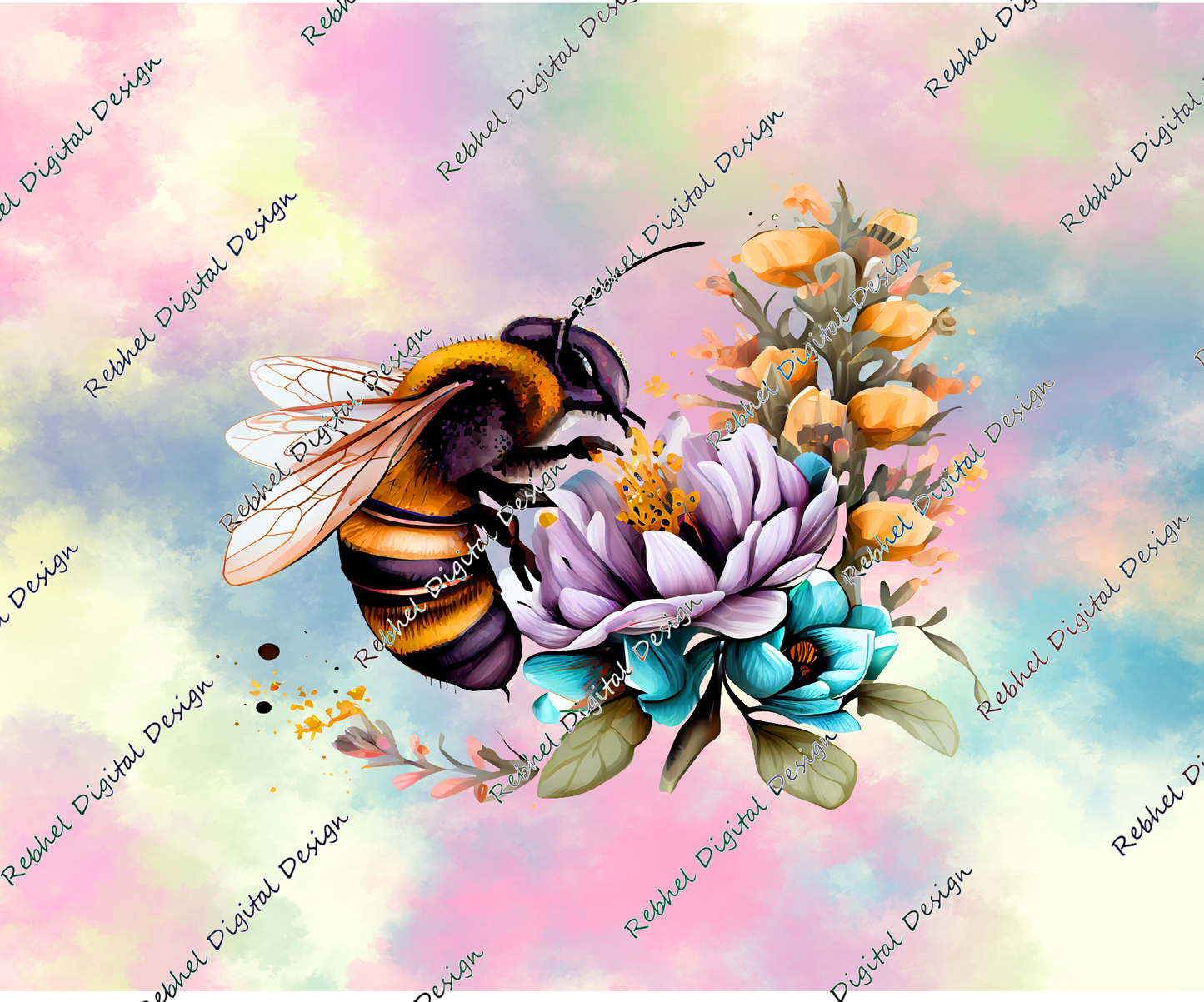 Bee Floral with Pastel Background