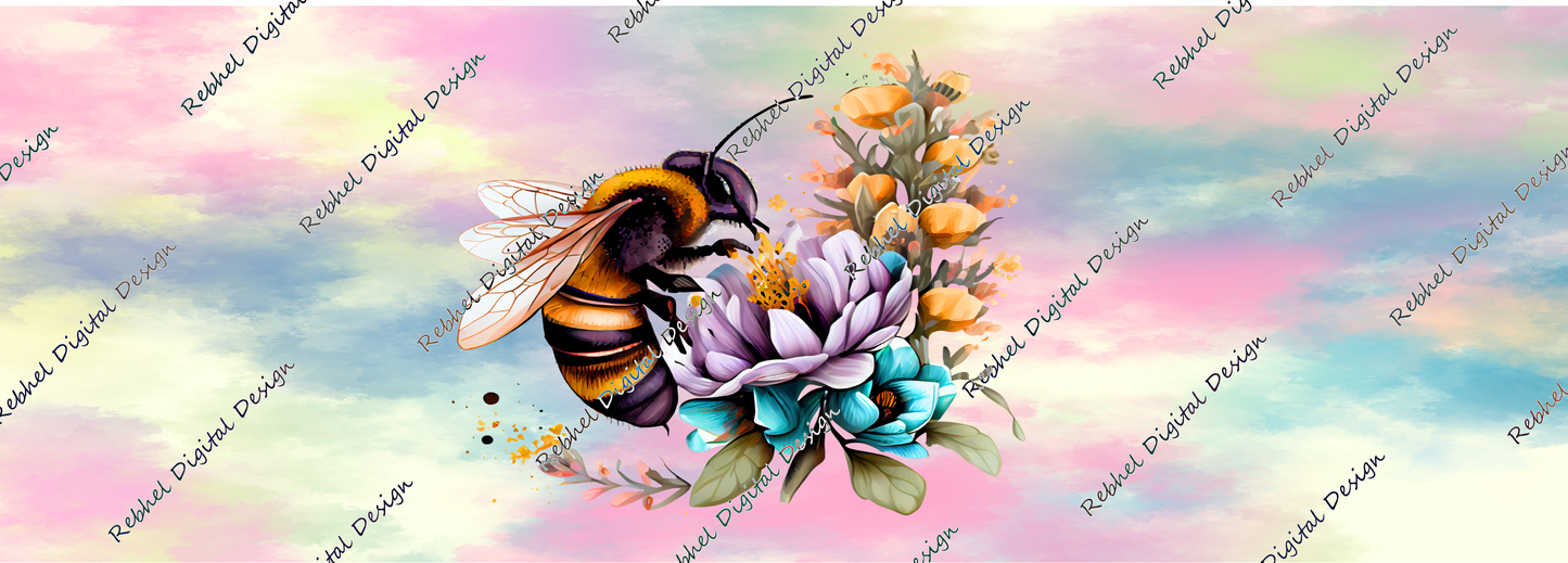 Bee Floral with Pastel Background