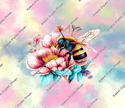Bee Floral with Pastel Background