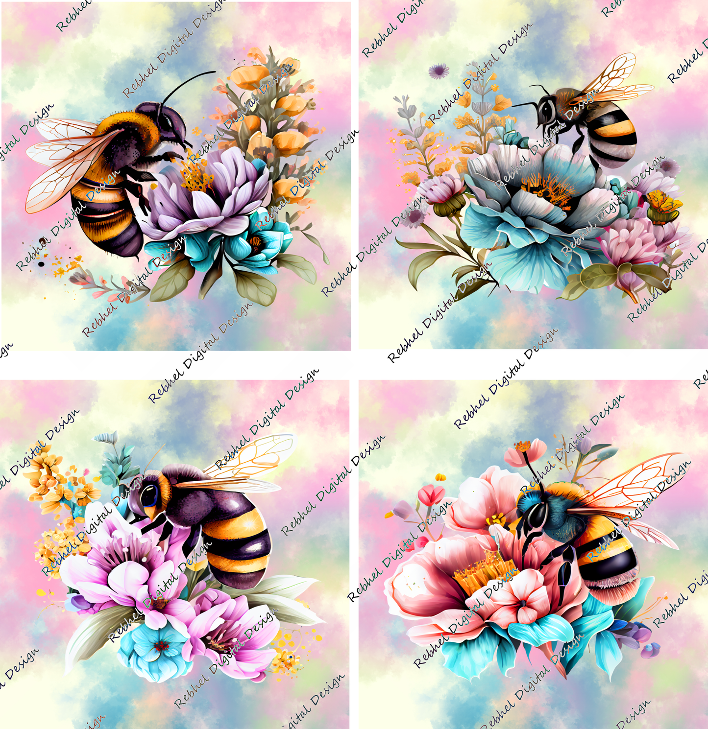 Bee Floral with Pastel Background
